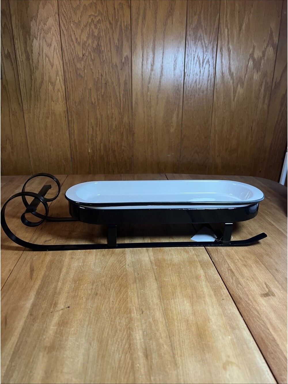 Valerie Parr Hill Black Metal Sleigh With Ceramic Serving Tray, New